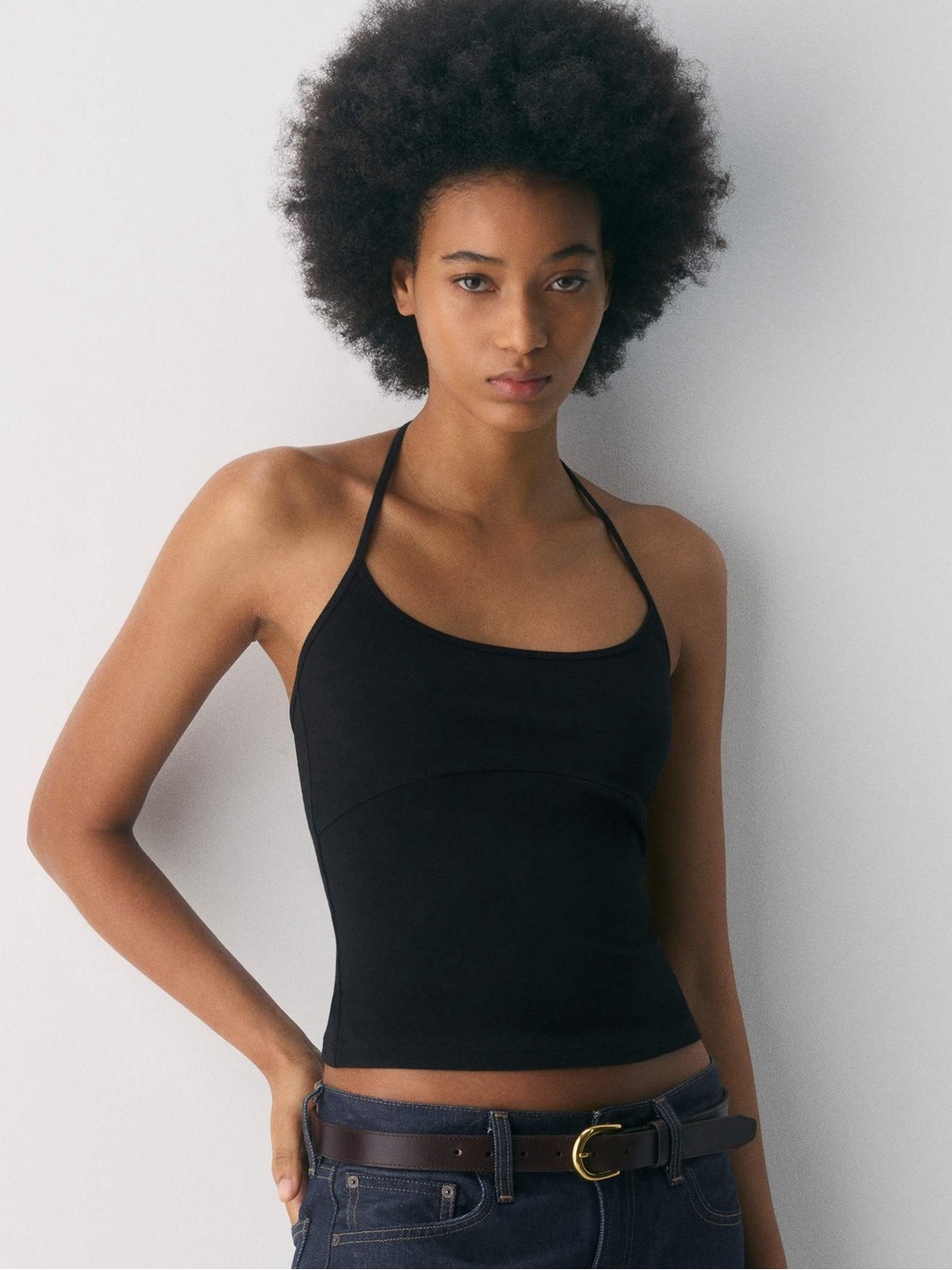 Aritzia TNA Black Cotton Halter Tank Top - Women's Slim Fit